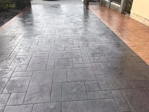 Stamped concrete in a stone slab pattern with slate texture, photo 13